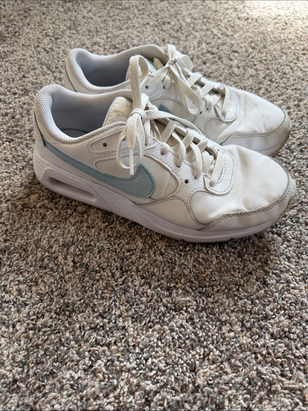 Nike Air Women's White Sneakers with Light Blue Swoosh Accent Size 8.5